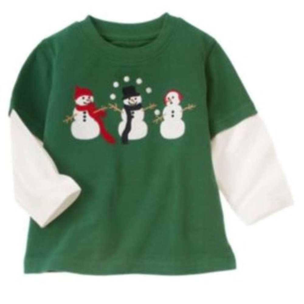 Sz. 6-12 mo."Snow Chillin" Snowmen Dbl.Sleeve Tee